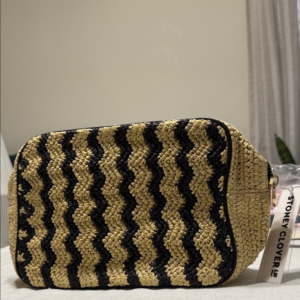 Stoney Clover Lane Black and Tan Zigzag Cosmetic Bag